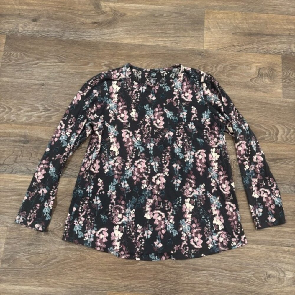 Pure Jill Floral Print Pima Cotton Shirttail Long Sleeve Tee PM Petite Medium